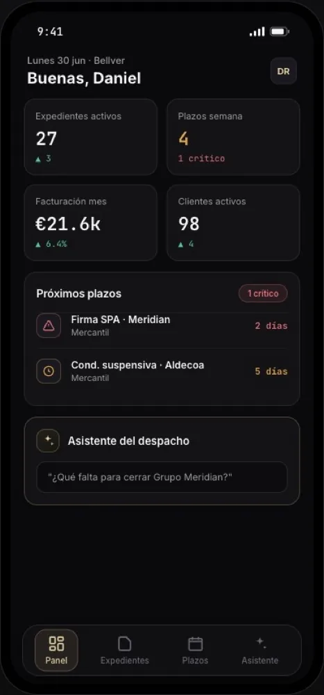 Panel del despacho en el móvil