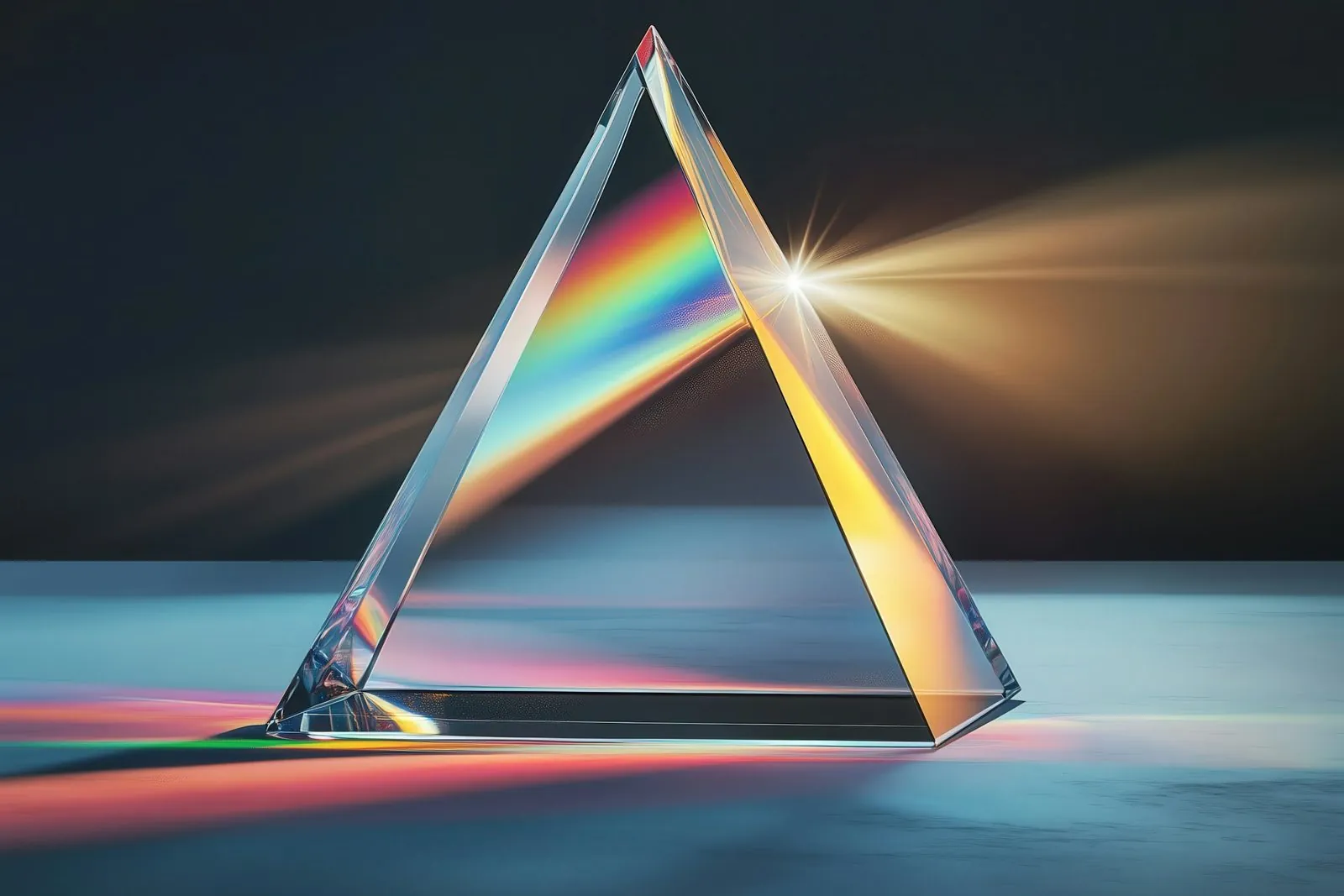 Prisma de cristal descomponiendo la luz en un espectro de colores